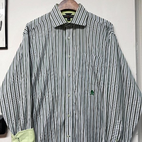 타미힐피거 월계수 80s 투플라이 패브릭 스트라이프 셔츠 (XL)